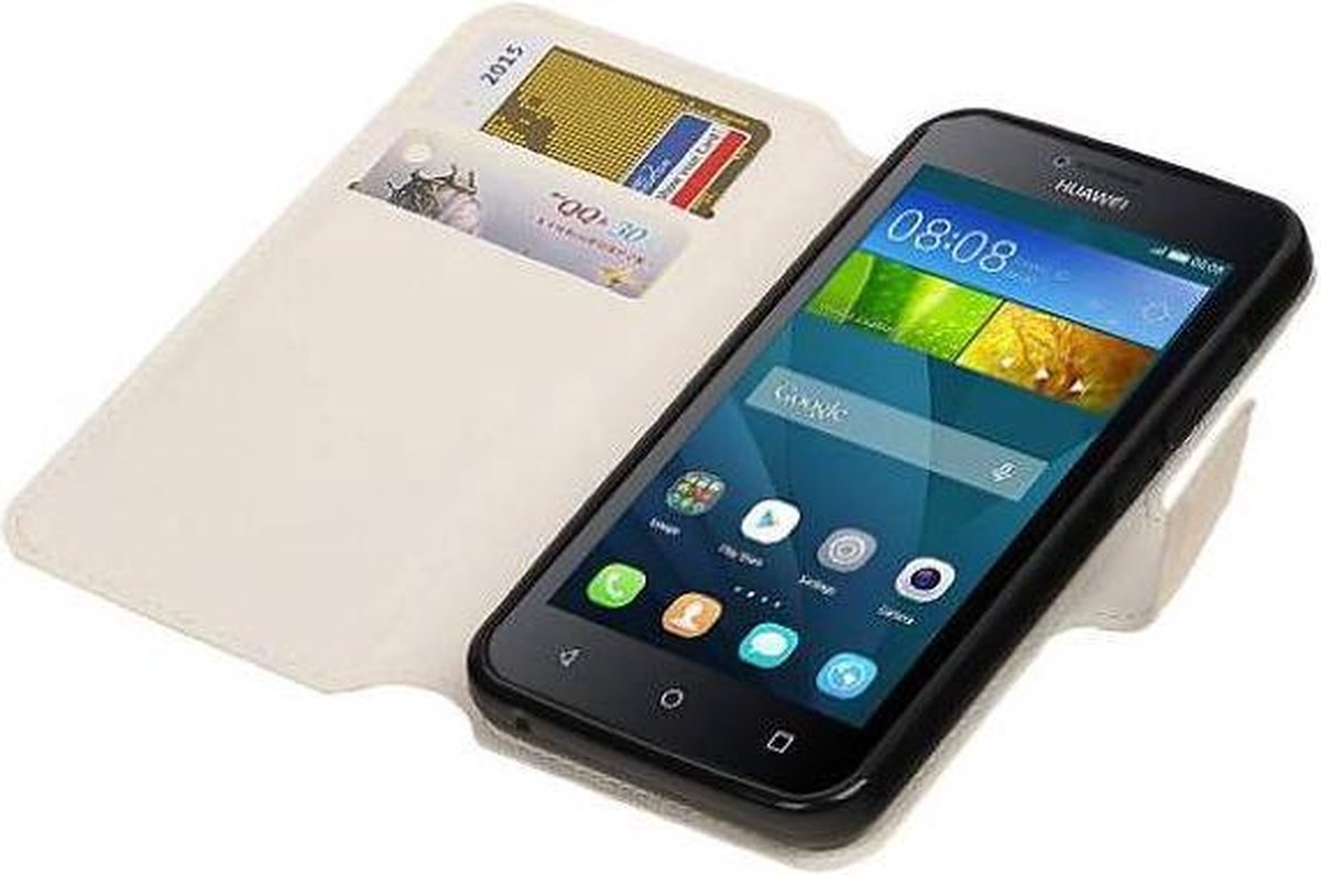 Cross Pattern TPU Bookstyle Wallet Case Hoesje Geschikt voor Huawei Y5 / Y560 Wit