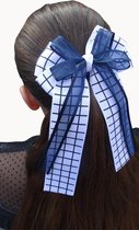 Jessidress Meisjes haar elastiek met grote strik en linten - Donker Blauw/Wit