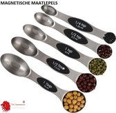 NIEUW MAGNETISCHE - RVS Set - Roestvrij Stalen Maatschepjes - IN EET , THEE LEPELS AANDUIDING EN ML - SET 5 STUKS - KEUKEN - KOKEN - nr 388