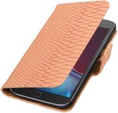 Snake Bookstyle Wallet Case Hoesje voor Moto G4 / G4 Plus Licht Roze