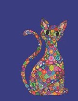 Cute Colorful Millefiori Mosaic Kitty Cat Journal in Navy Blue