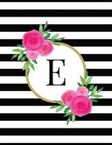 Black and White Striped Pink Floral Monogram Journal with Letter E