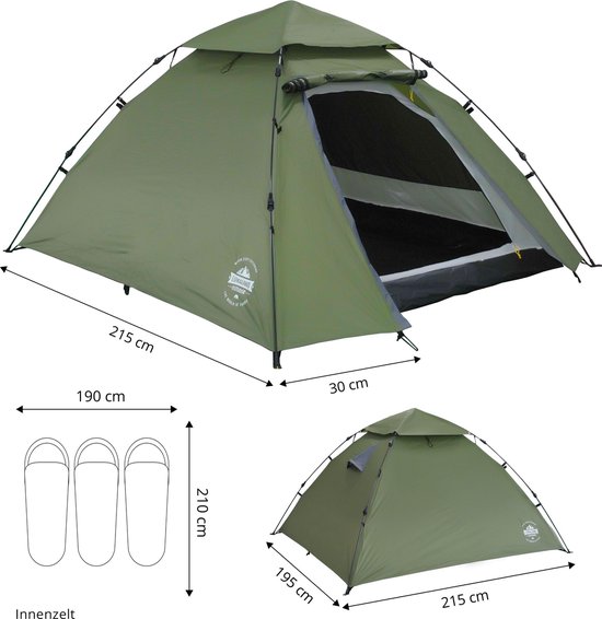 Lumaland Koepeltent Quick Up System Outdoor - Groen - 3 Persoons van Lumaland — afbeelding 4