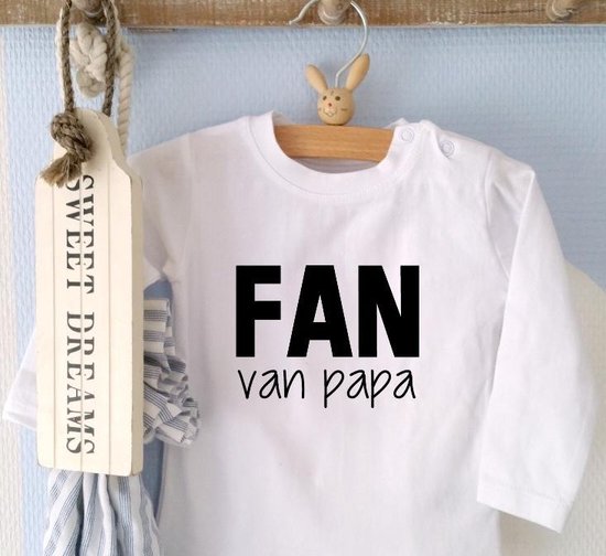Shirtje Fan van Papa | Lange of korte mouw | wit | maat 56-110 eerste vaderdag