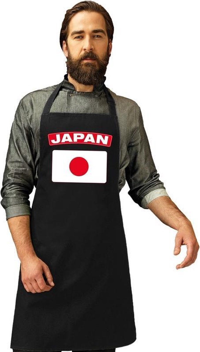 Japan vlag barbecueschort/sushi keukenschort zwart volwassenen