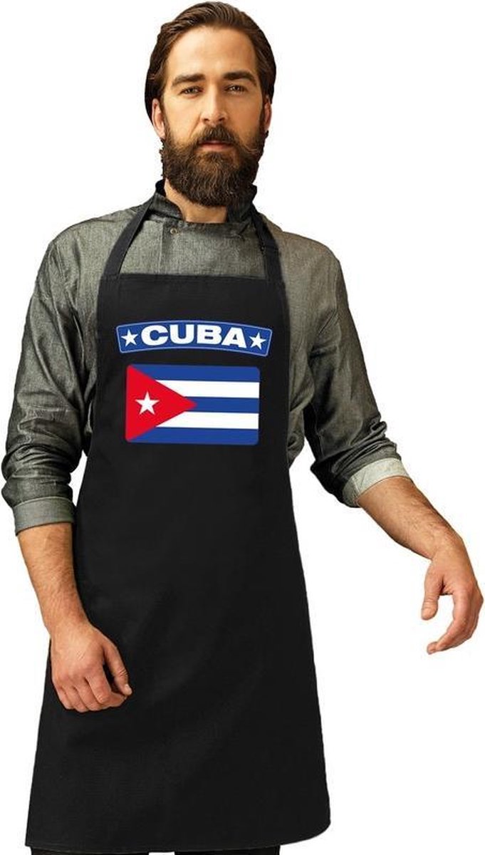 Cuba vlag barbecueschort/ keukenschort zwart volwassenen