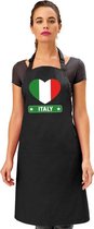 Italiaanse vlag in hart keukenschort/ barbecueschort zwart heren en dames - I love Italie schort