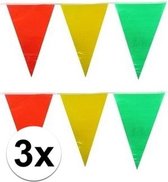 3x vlaggenlijn / slinger - 10 meter - geel / rood / groen - carnaval versiering