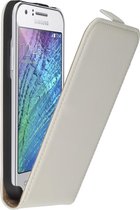 Wit Lederen Flip Case Cover Hoesje Samsung Galaxy J1