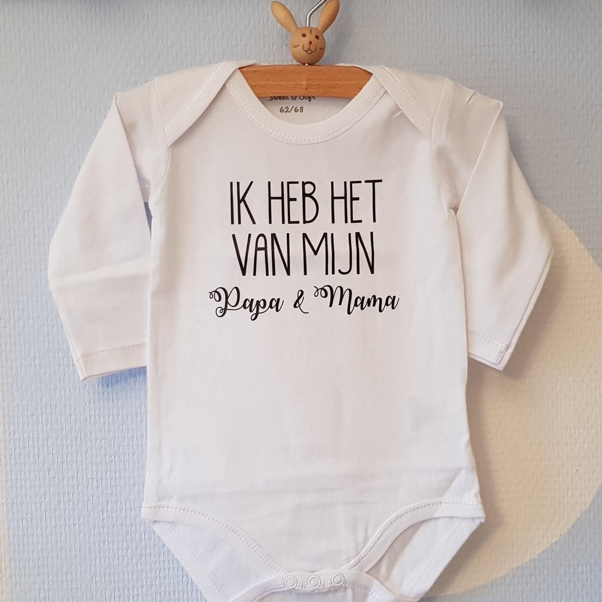 Baby rompertje met grappige tekst Ik heb het van mijn papa en mama