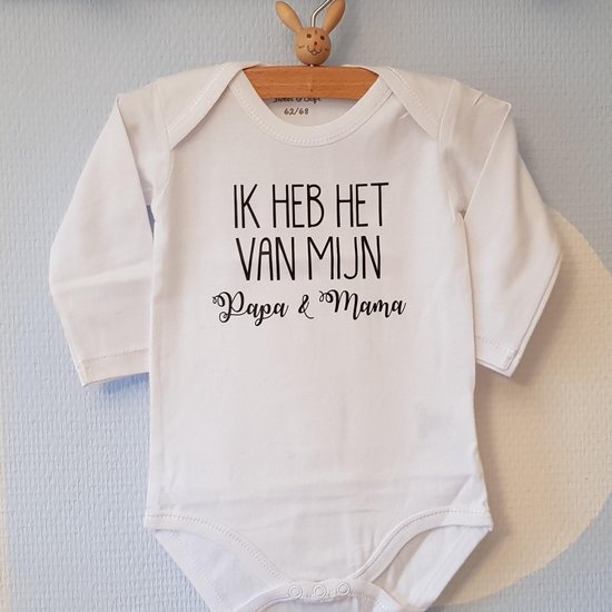 Baby rompertje met grappige tekst Ik heb het van mijn papa en mama