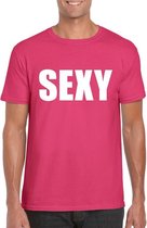 Sexy tekst t-shirt roze heren L