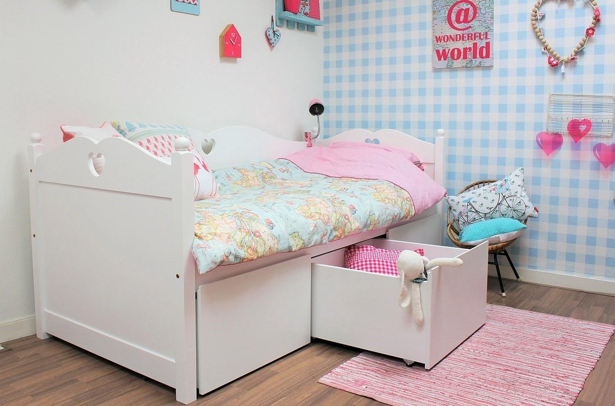 Lilli Furniture - Bedbank met 3 mega lades - inclusief lattenbodem - 90x200cm - Wit