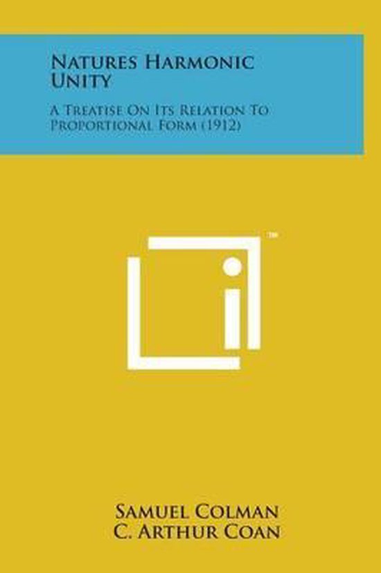 Livre 'Natures Harmonic Unity' avec bande bleue et fond jaune. Titres et noms d'auteurs en lettres blanches.