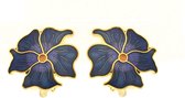 Behave® Dames Clip oorbel bloem blauw emaille - 2,3 cm doorsnede