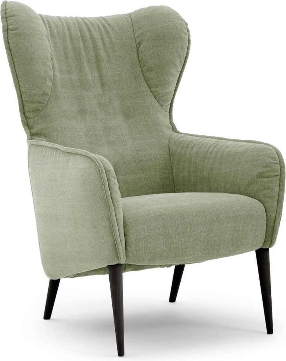 Landelijke fauteuil Lilly stof groen met donkerbruine poten (zithoogte 48 cm)  | bol.com