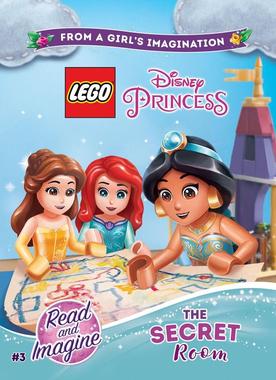 LEGO Disney Princess: Belle, Ariel en Jasmine maken een schatkaart met de tekst 'The Secret Room'.