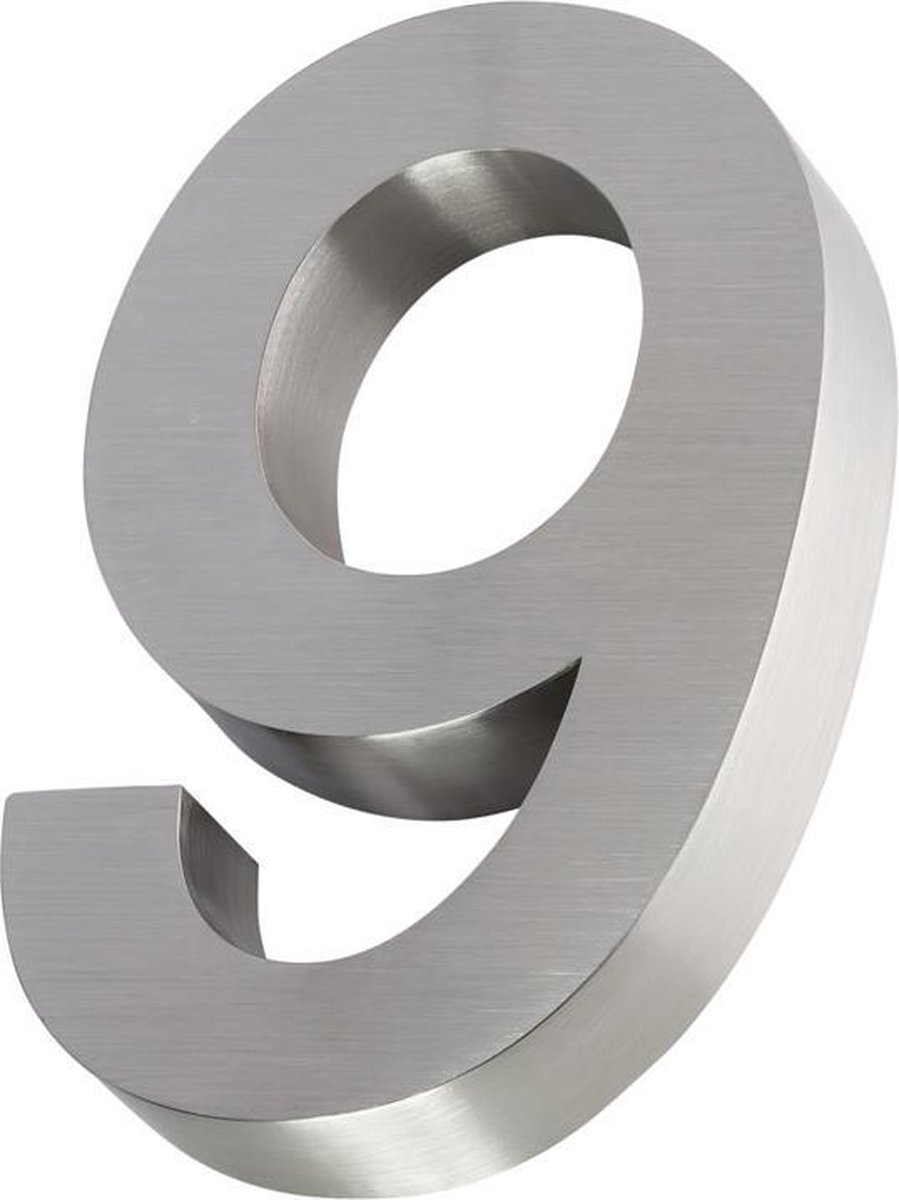 Xaptovi 3D Huisnummer 9 Materiaal: RVS - Hoogte: 20cm - Kleur: RVS