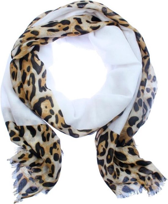 Sjaal Wit met Leopard Rand