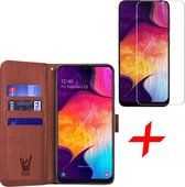 Samsung A50 Hoesje en Samsung A50 Screenprotector - Samsung Galaxy A50 Hoesje Book Case Leer Wallet Bruin + Screen Protector - Screenprotector Samsung A50 - Hoesje Samsung A50