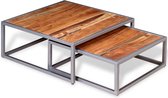 Koffietafel salontafel tafel set 2 klein en groot hout metaal