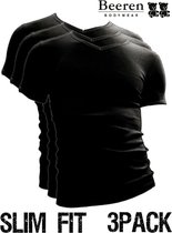 Beeren | T-Shirt | V-Hals | MAAT L | 3-Pack | Zwart | Slim Fit