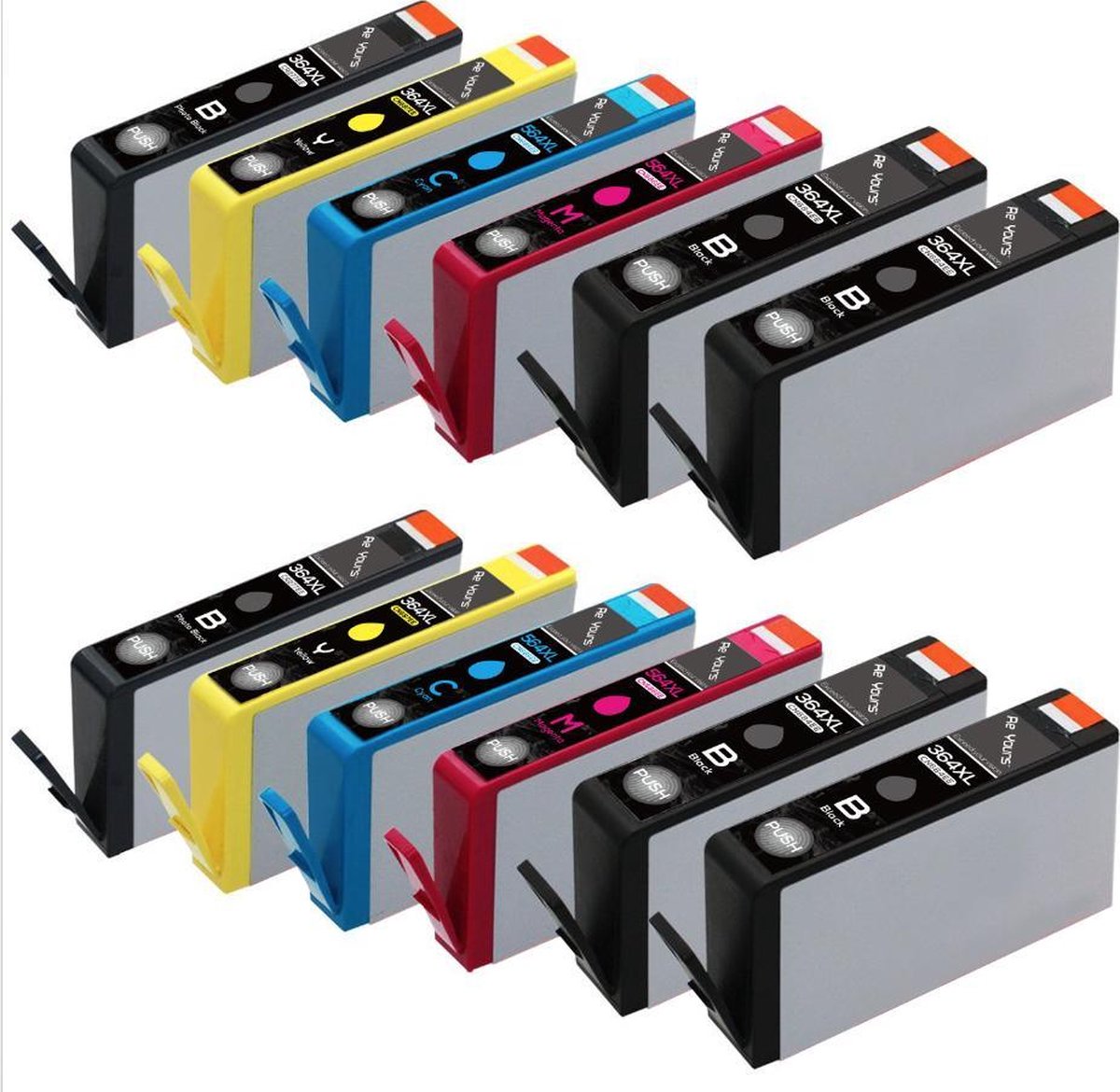 ReYours® huismerk HP 364 XL 364XL Compatible Inktcartridge 12-pack 4 Zwart/ 2 Cyaan /2 Magenta /2 Geel/ 2 photo Zwart (PBK) , met chip inktniveau weergeven