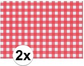 2x Placemat rood/wit geblokt 43 x 30 cm