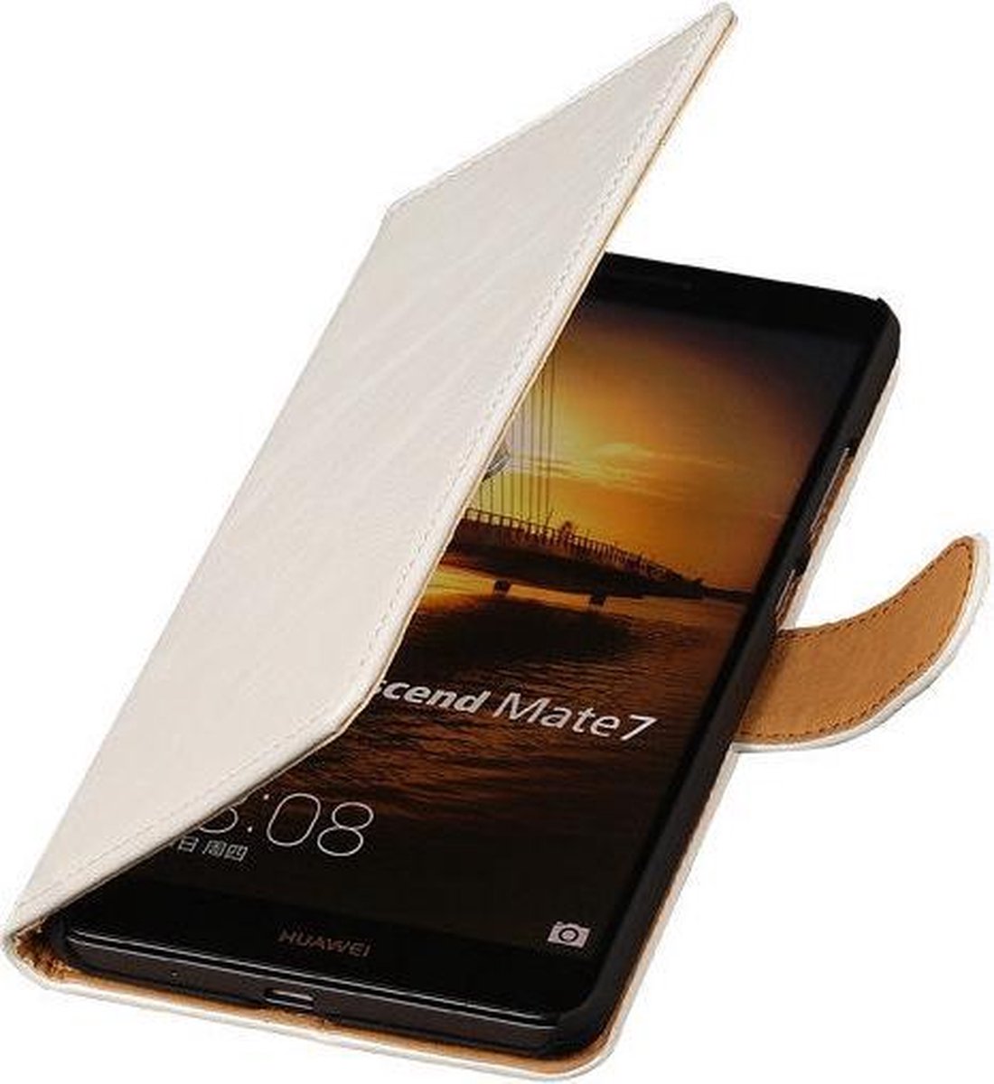 PU Leder Wit Huawei Ascend Mate 7 Book/Wallet Case/Cover