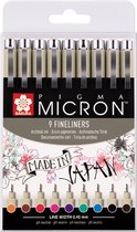 Sakura Pigma Micron 9 kleuren fineliners