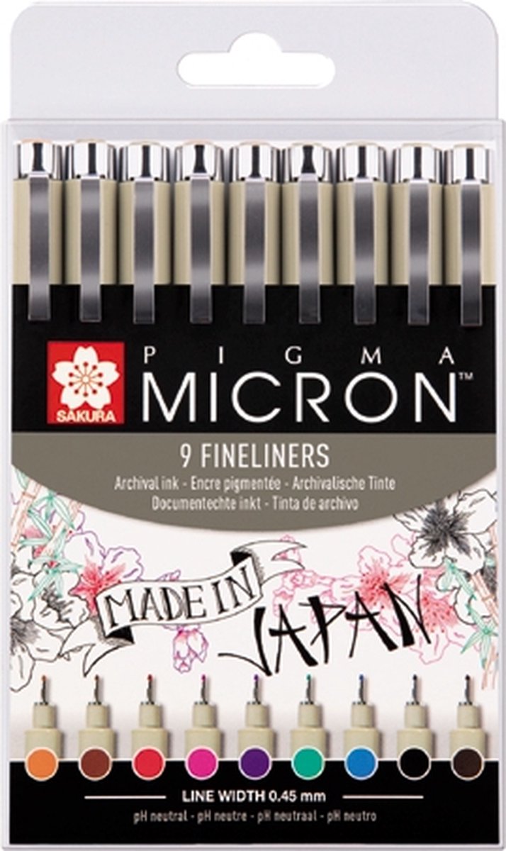 Sakura Pigma Micron 9 kleuren fineliners