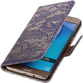 Lace Bookstyle Wallet Case Hoesjes Geschikt voor Samsung Galaxy J7 (2017) J730F Blauw