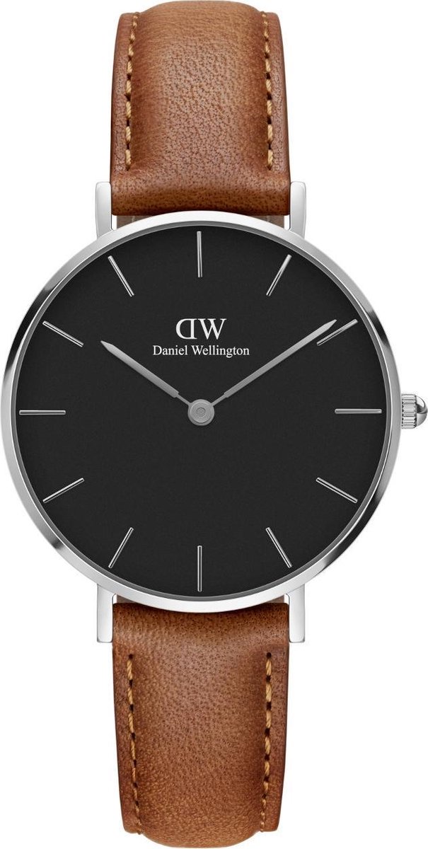 Daniel Wellington Petite Silver Durham Black DW00100178 - Horloge - 32mm - Leer - Bruin