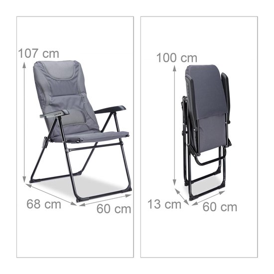 gepolsterde campingstoel - verstelbaar - 107 x 60 x 68 cm - comfortabele tuinstoel - 2 niveaus - grijs van Merkloos — afbeelding 3