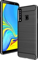 Samsung Galaxy A9 (2018) Geborsteld Hoesje Soft TPU Gel Siliconen Case Zwart van iCall