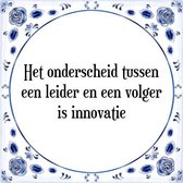 Tegeltje met Spreuk (Tegeltjeswijsheid): Het onderscheid tussen een leider en een volger is innovatie + Kado verpakking & Plakhanger