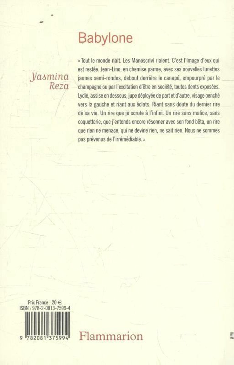 Flammarion BABYLONE PRIX RENAUDOT 2016), Français, Livre broché - back cover