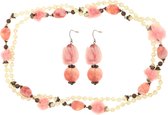 Behave® Set roze ketting en oorbellen kralen en bont