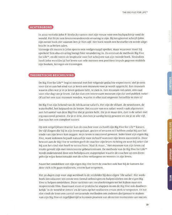 Tekst over 'The Big Five for Life' met een afbeelding van een olifant op een kalender