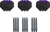 Dragon darts - Dartset - 3 sets dart flights en 3 sets nylon darts shafts - 18 pcs - paars - darts flights