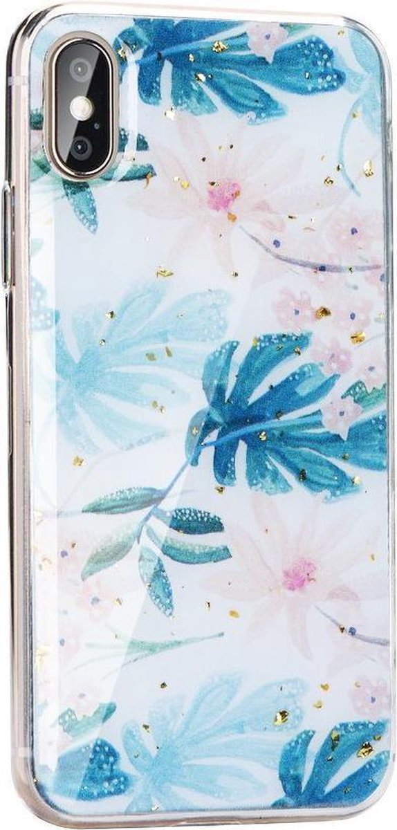 Forcell MARBLE Case Huawei Y7 2019 - blue leaves