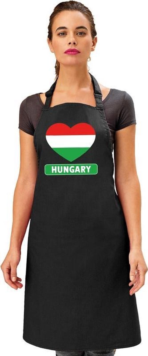 Hongarije hart vlag barbecueschort/ keukenschort zwart