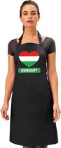 Hongaarse vlag in hart keukenschort/ barbecueschort zwart heren en dames - I love Hongarije schort