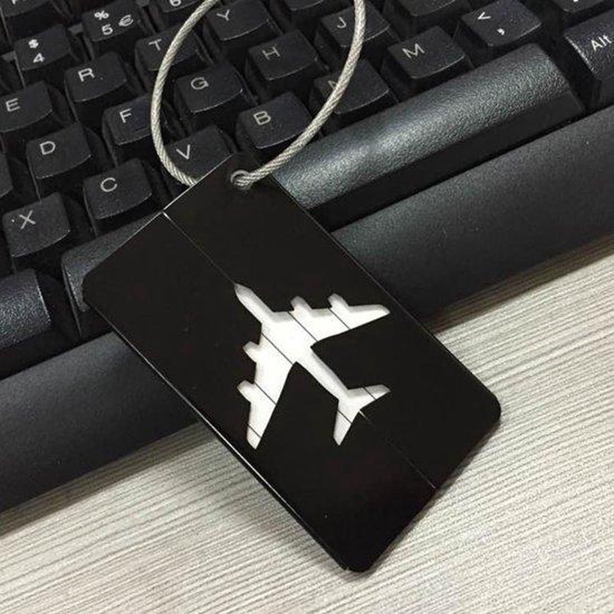 Bagagelabel met adreslabel, 2 st., zwart zilver, aluminium label, voor vliegreizen, cruise, metalen bagagelabel, naamlabel koffer, adreslabel, taslabel, ID label hanger