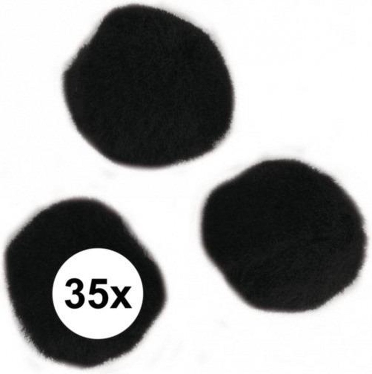 35x stuks knutsel pompons 25 mm zwart hobby knutselen - zelf dieren maken