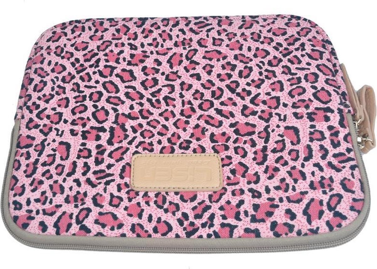 Lisen – Laptop/Tablet Sleeve met Panterprint tot 10 inch – 27 x 21 x 1,5 cm - Roze