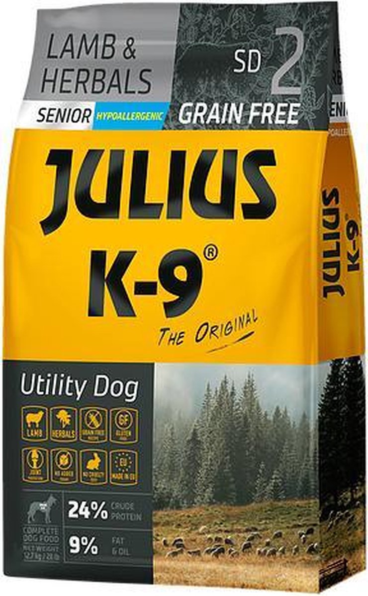 Julius K9 Julius K9 - Graanvrij en hypoallergeen hondenvoer - hondenbrokken op lam & aardappel basis - voor oudere honden - 10kg