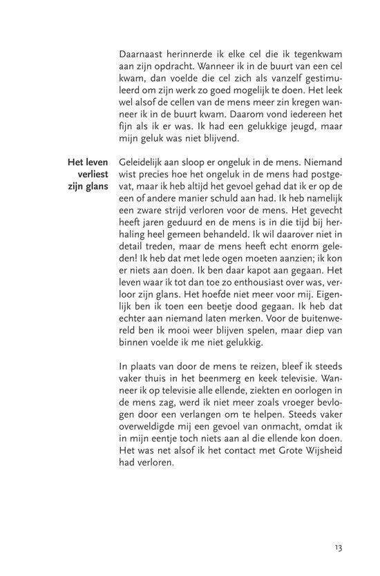 Tekstpagina met kopjes 'Het leven verliest zijn glans' en alinea's tekst.