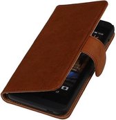 Washed Leer Bookstyle Wallet Case Hoesjes voor Huawei Ascend G730 Bruin