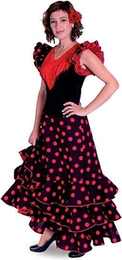 Robe espagnole - Robe flamenco Deluxe - Noir Rouge - Taille 38/40 - Adultes  - Robe... | bol
